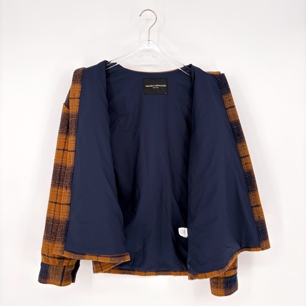 AMANDA UPRICHARD Hollis Shirt Jacket in Navy Gold Plaid M - Picture 8 of 11